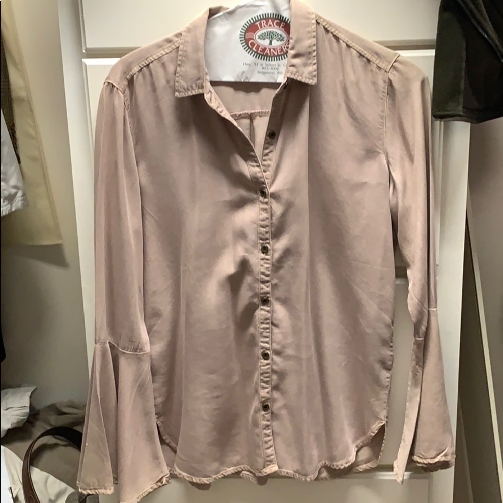 Pale pink belle sleeve button down